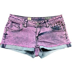 Women’s Liberated x Volcom Denim Purple Acid Wash ‘Sound Check’ Studded Shorts 3